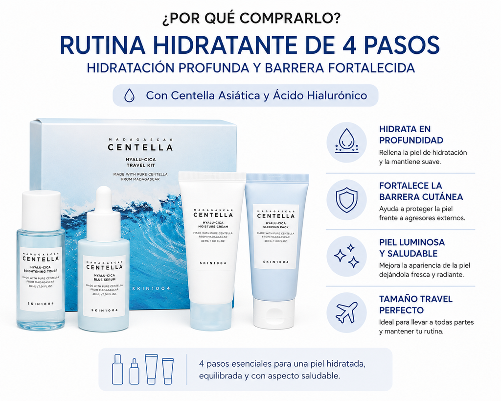 SKIN1004 Madagascar Centella Hyalu-Cica Travel Kit | Rutina Hidratante de 4 Pasos