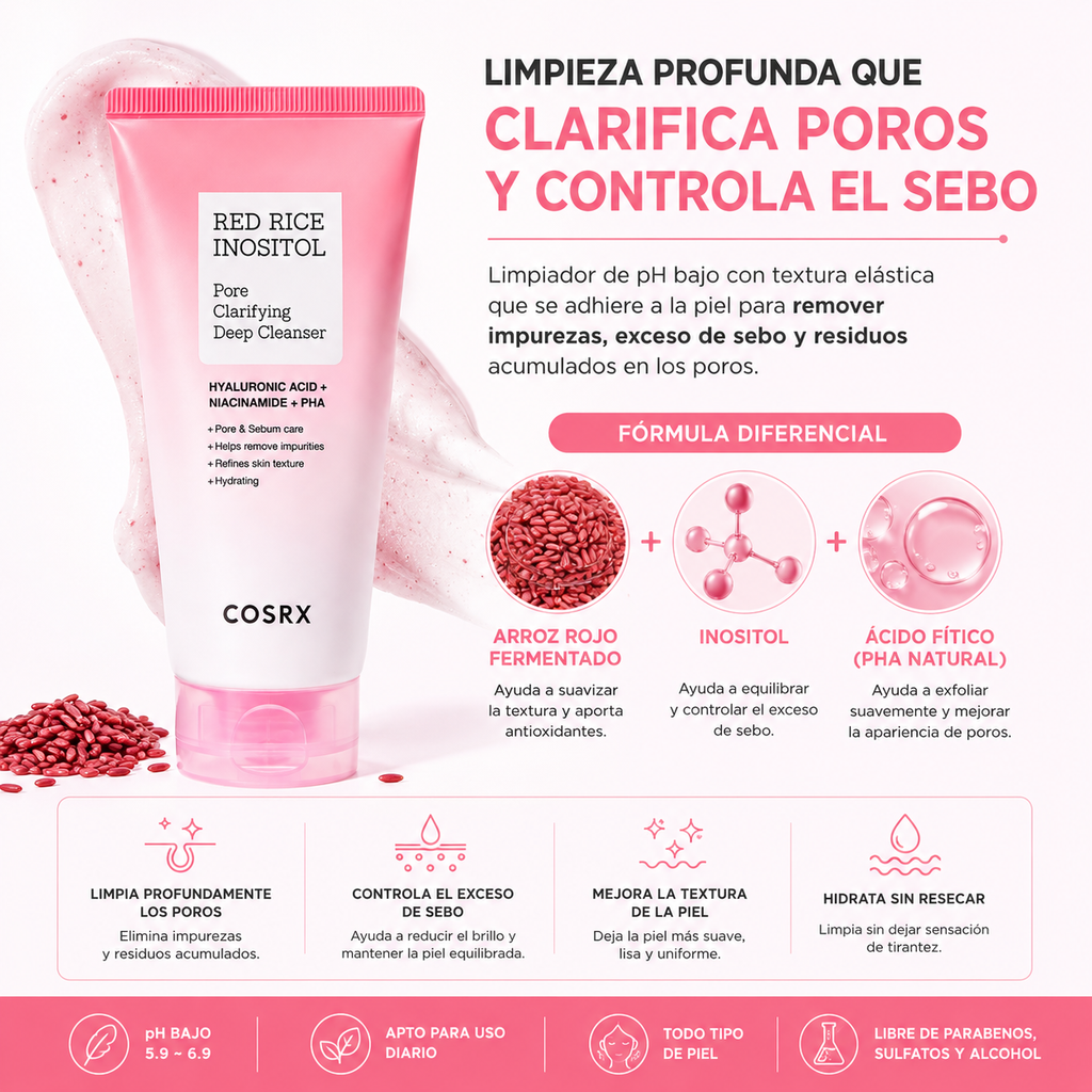 COSRX Red Rice Inositol Pore Clarifying Deep Cleanser 150ml | Limpiador Facial para Poros