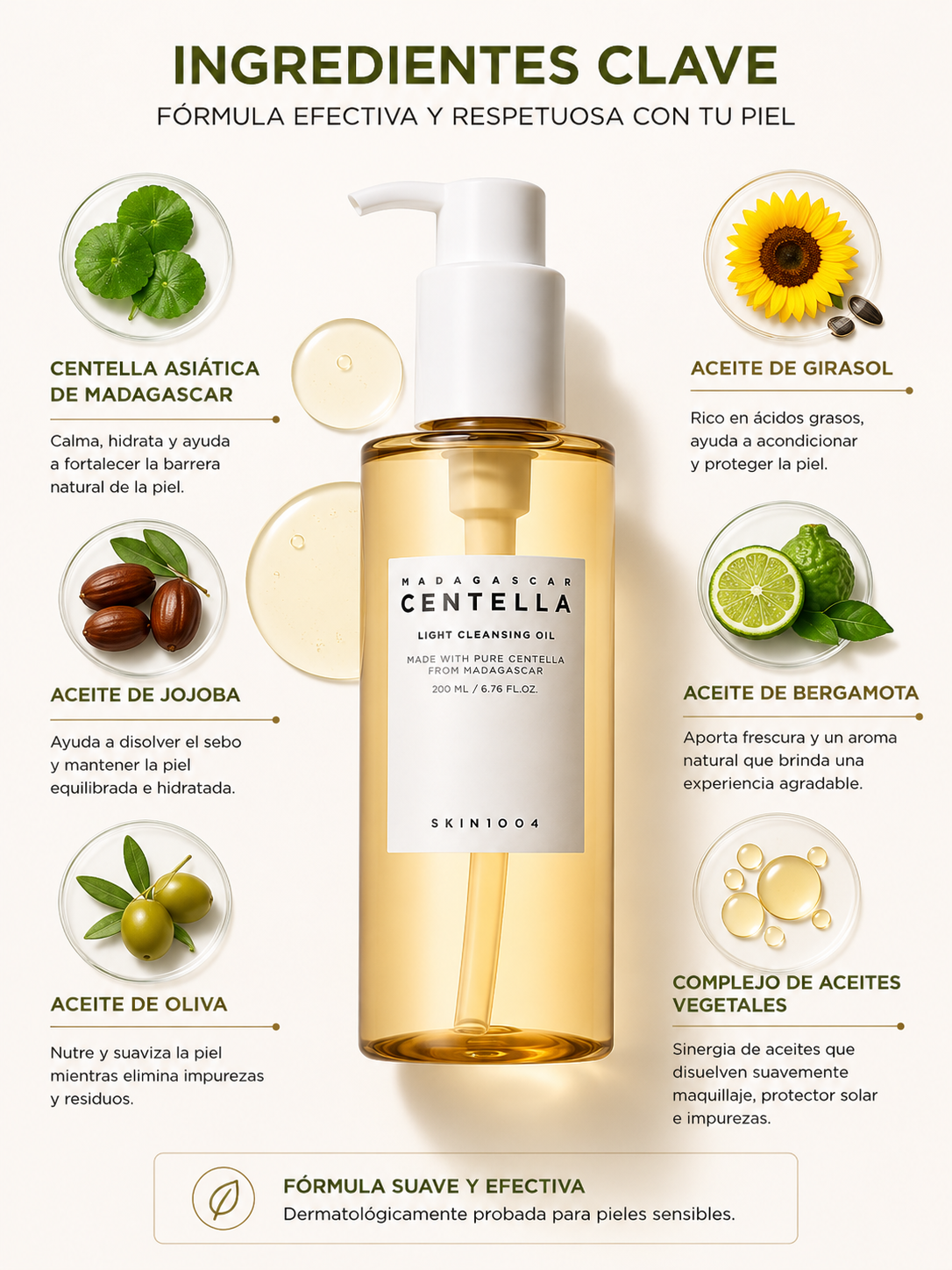 SKIN1004 Madagascar Centella Light Cleansing Oil 200ml | Aceite Limpiador Facial