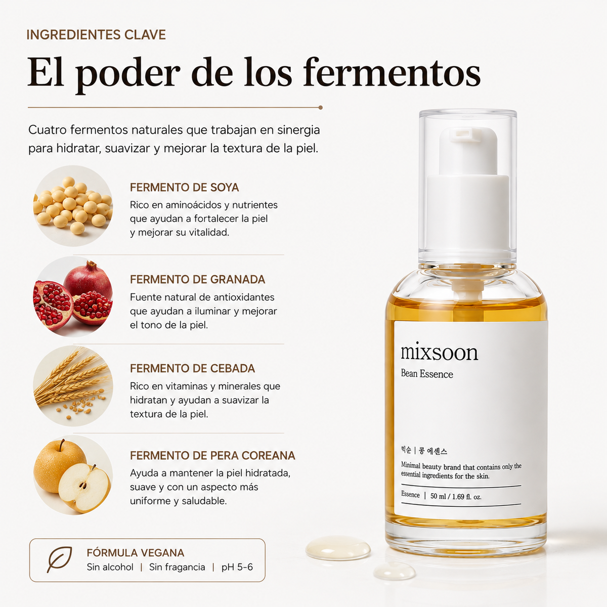 mixsoon Bean Essence 50ml | Esencia Facial Hidratante y para Textura
