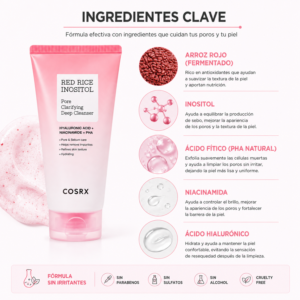 COSRX Red Rice Inositol Pore Clarifying Deep Cleanser 150ml | Limpiador Facial para Poros
