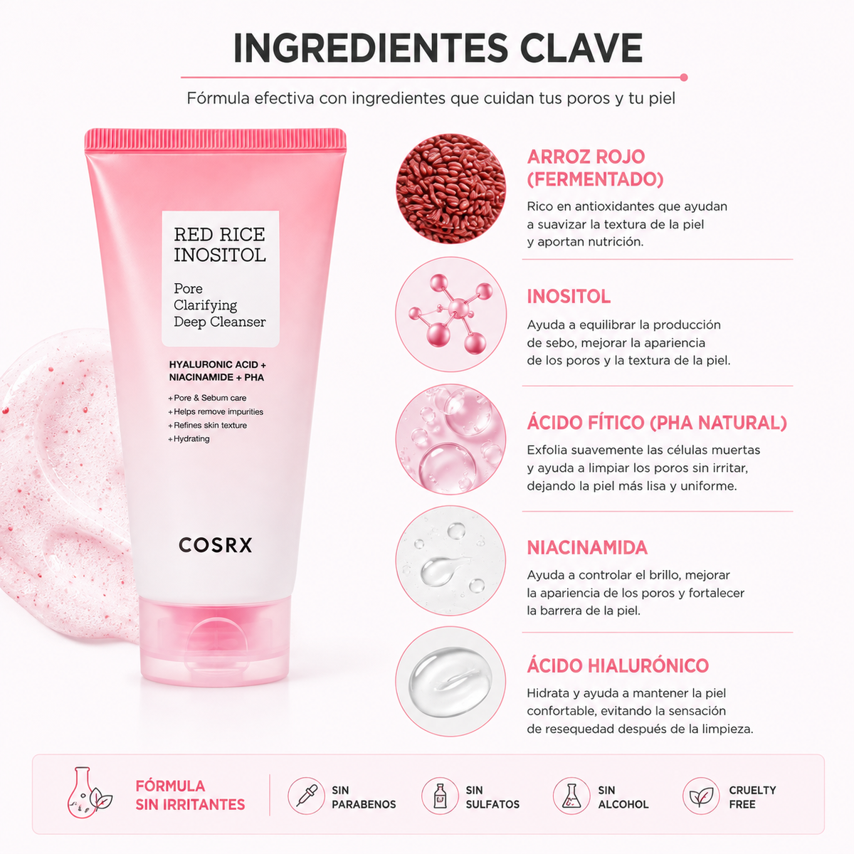 COSRX Red Rice Inositol Pore Clarifying Deep Cleanser 150ml | Limpiador Facial para Poros