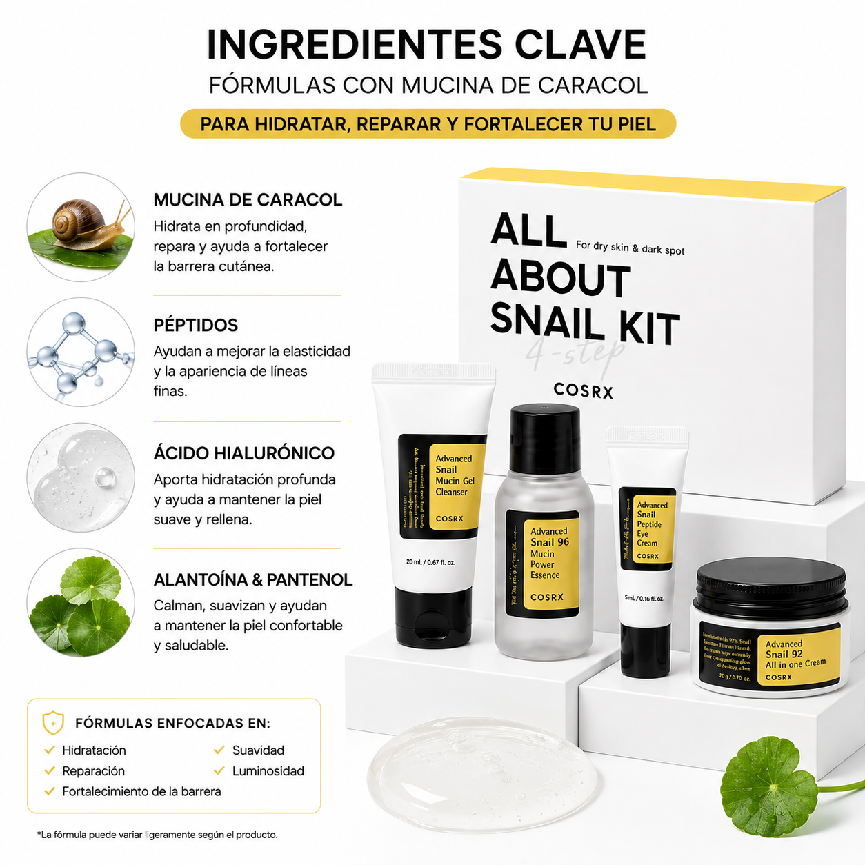 COSRX All About Snail Trial Kit 4 Pasos | Kit de Skincare con Mucina de Caracol