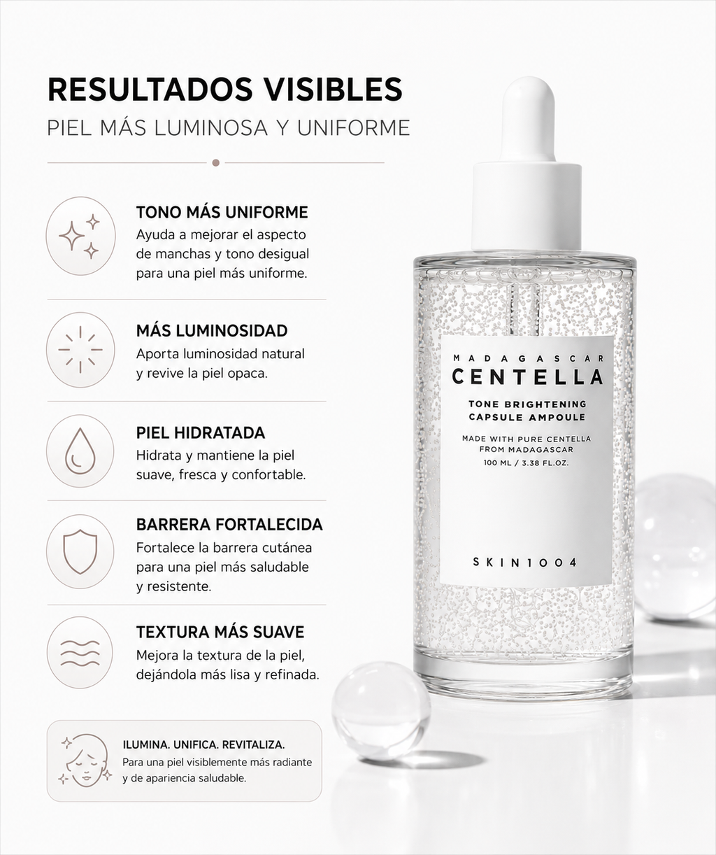 SKIN1004 Madagascar Centella Tone Brightening Capsule Ampoule Jumbo 100ml | Ampolla para Manchas y Luminosidad