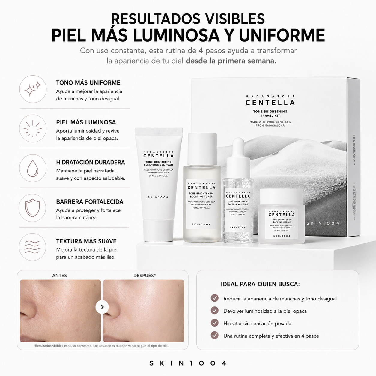 SKIN1004 Madagascar Centella Tone Brightening Travel Kit | Kit Iluminador para Tono Desigual