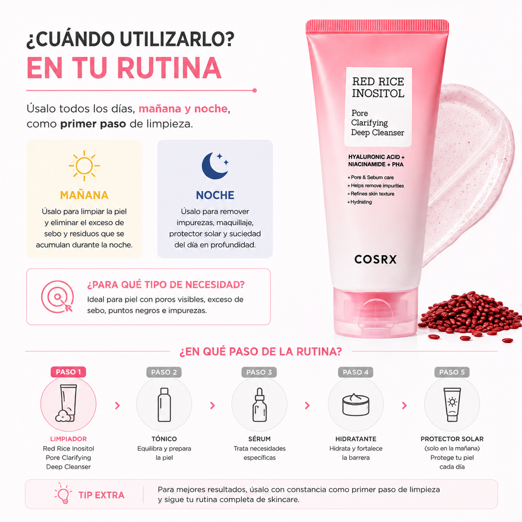 COSRX Red Rice Inositol Pore Clarifying Deep Cleanser 150ml | Limpiador Facial para Poros