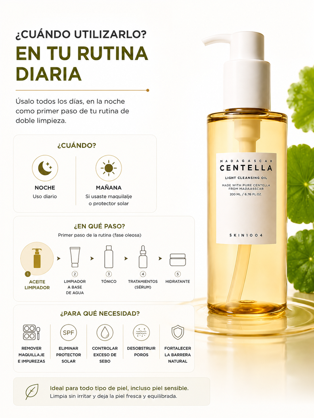SKIN1004 Madagascar Centella Light Cleansing Oil 200ml | Aceite Limpiador Facial