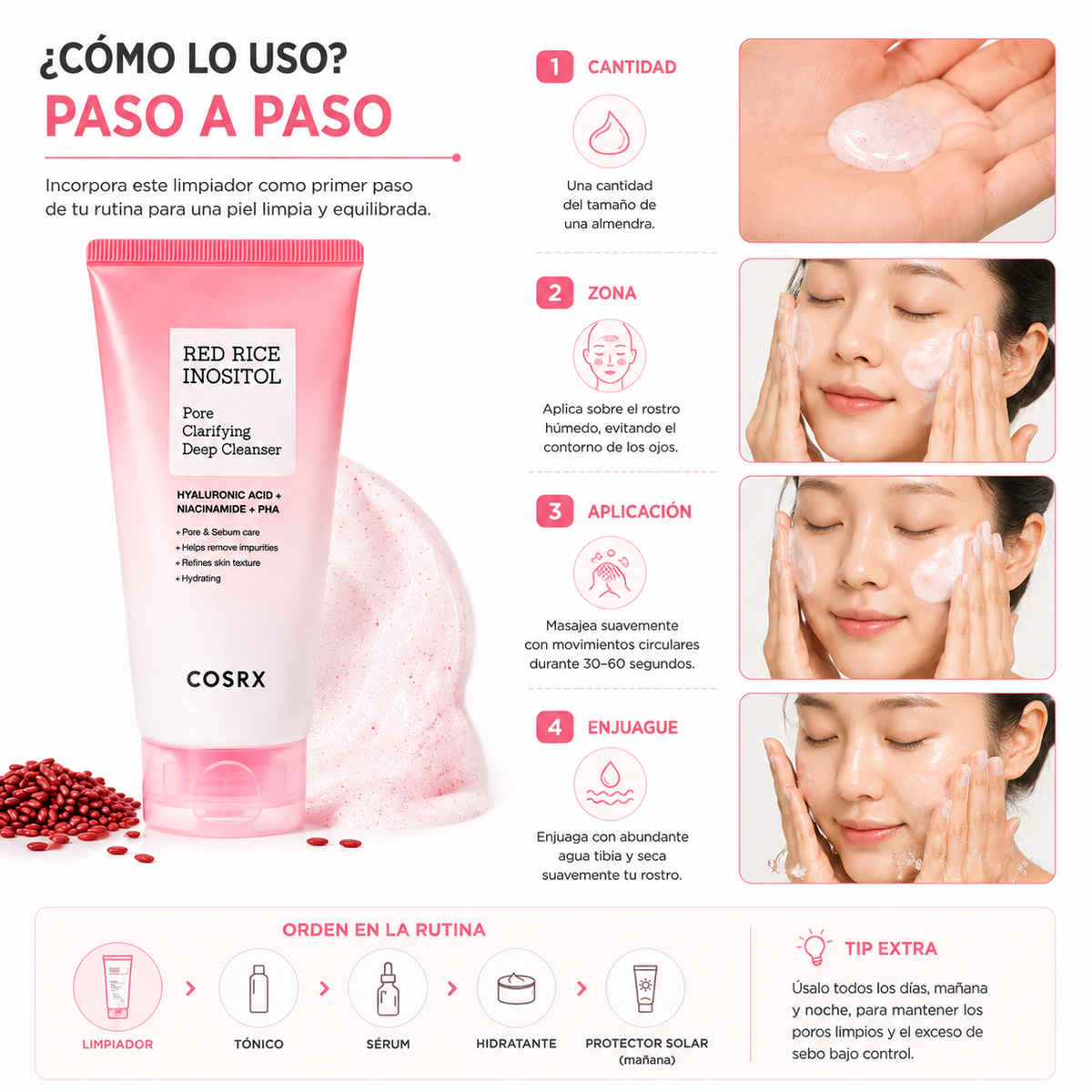 COSRX Red Rice Inositol Pore Clarifying Deep Cleanser 150ml | Limpiador Facial para Poros