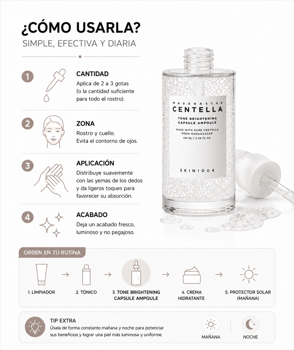 SKIN1004 Madagascar Centella Tone Brightening Capsule Ampoule Jumbo 100ml | Ampolla para Manchas y Luminosidad